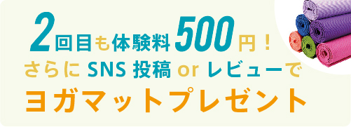 ５００円にレビューでヨガマットプレゼント